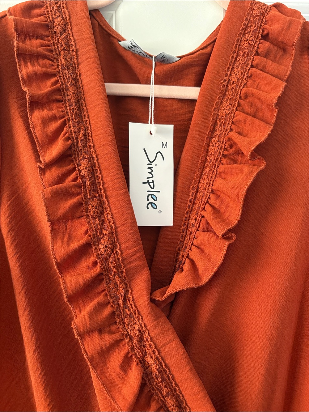 Simplee Apparel Rust Ruffle Wrap Maxi Dress - Picture 2 of 3